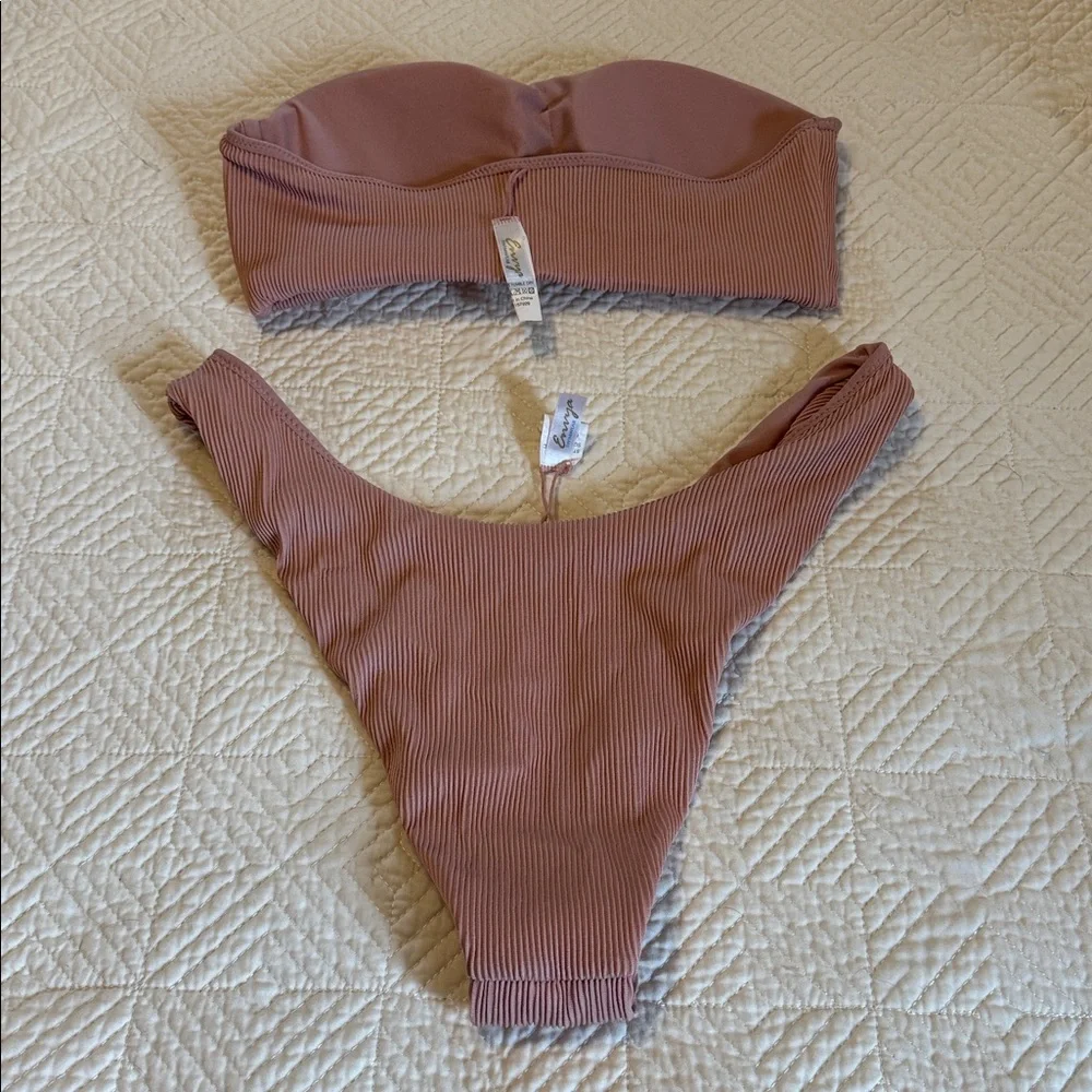 Pink Ribbed Bikini Set - Picture 2 of 2